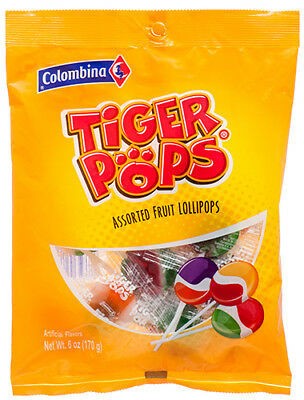 Colombina Tiger Pops Assorted Fruit Lollypops 170g PACK OF 2 (BBD 04/2025)