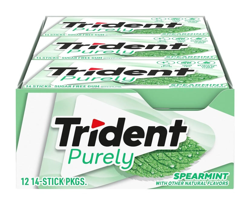 Trident Purely Spearmint Sugar Free Gum (12 x 14 Pcs) (Best Before Date : 13 Apr 2025)