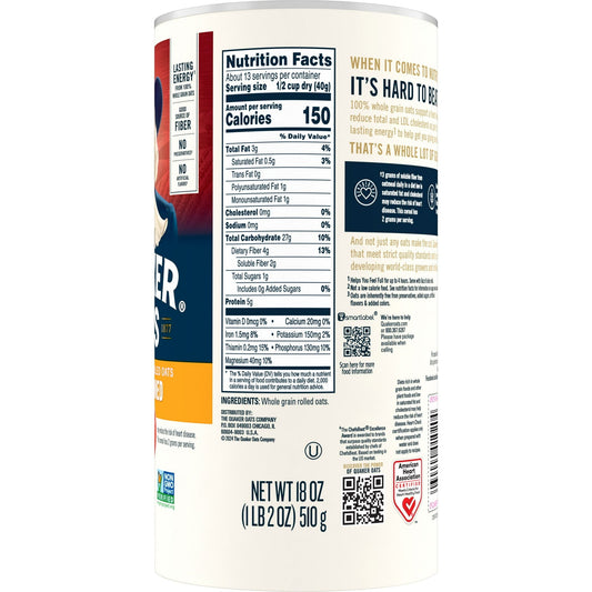 Quaker Oats Old Fashioned 100% Whole Grain Rolled Oats 1.19kg
