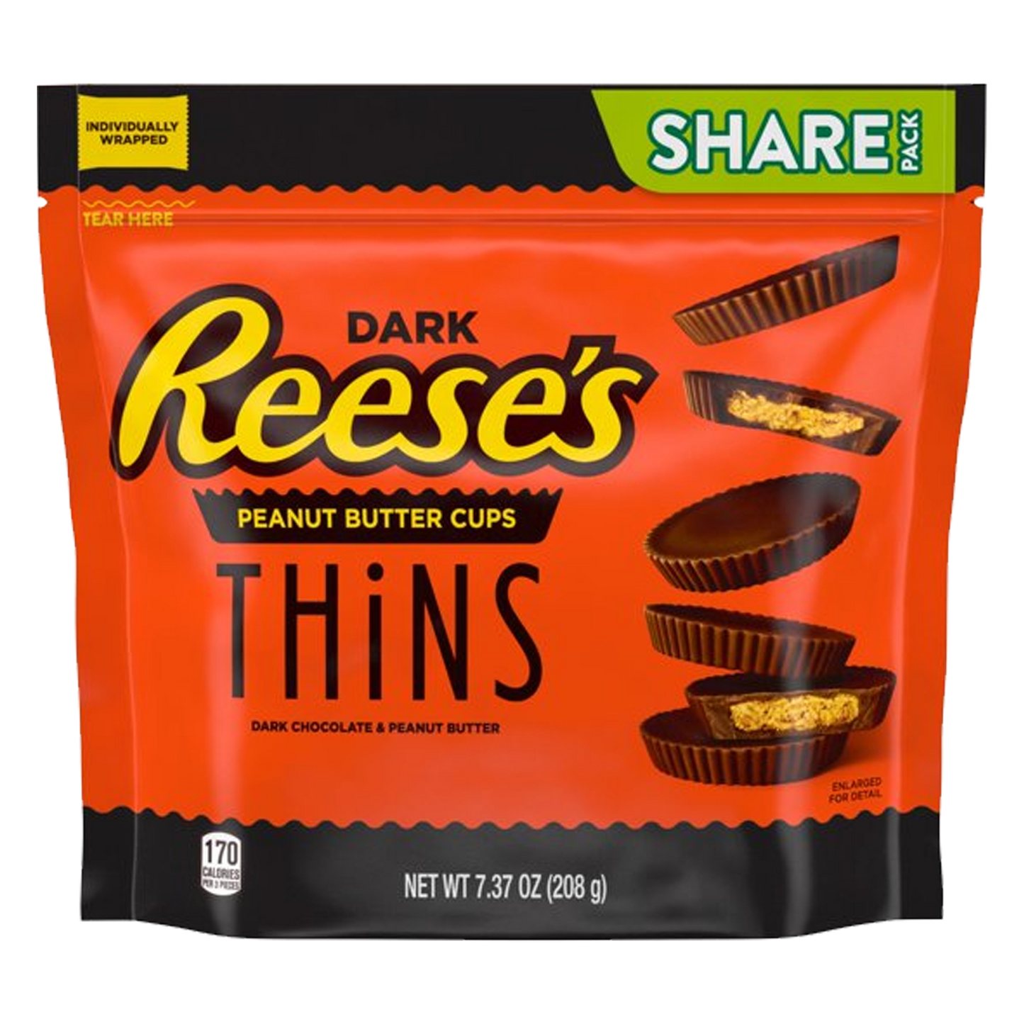 Reese's Thins Dark Chocolate & Peanut Butter Cups Bag 208g(Best Before Date :- 06/2025)