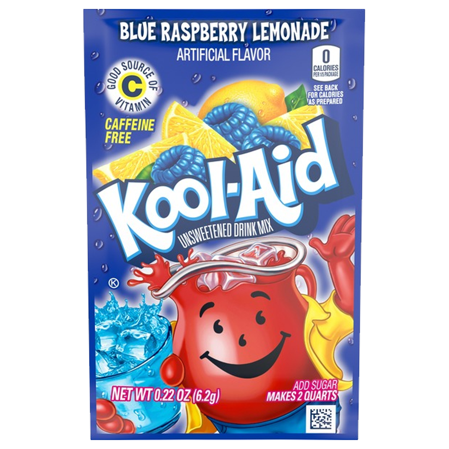 Kool-Aid Blue Raspberry Lemonade Unsweetened Drink Mix 6.2g (Pack of 6, Best Before Date 01/01/2025)
