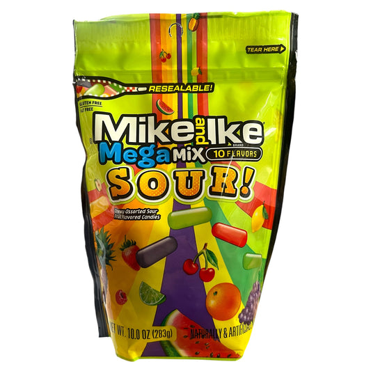 Mike and Ike Mega Mix Sour! Chewy Assorted Sour Fruit Flavoured Candy Pouch 283g (Best Before Date End 03/2025)