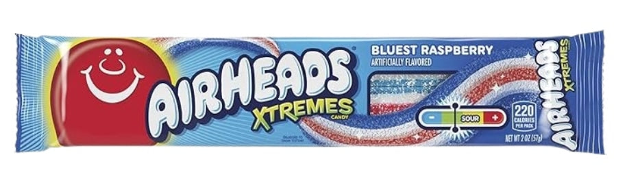 Airheads Xtremes Belts Bluest Raspberry Candy 57g (Pack of 2) (Best Before Date:- 31/12/2025)