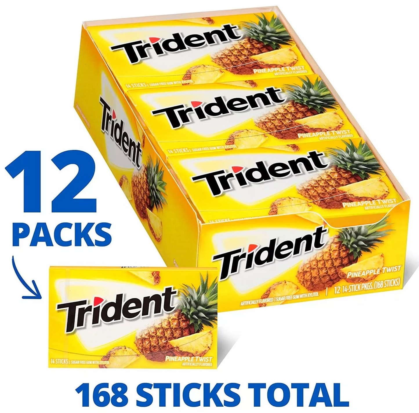 Trident Pineapple Twist Sugar Free Gum (12 Pack)(Best Before Date :- 23/APR/2025)