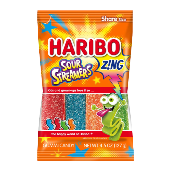Haribo (USA) Zing Sour Streamer Bag 127g (Pack of 3)