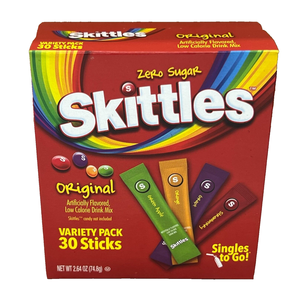 Skittles Original Zero Sugar Singles to Go Variety Pack 30 Sticks (75g)