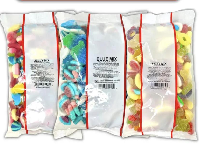 4 for £20 Pick n' Mix Sweets (4 x 1kg) [Fizzy + Jelly + Blue + Pink Mix] Candy