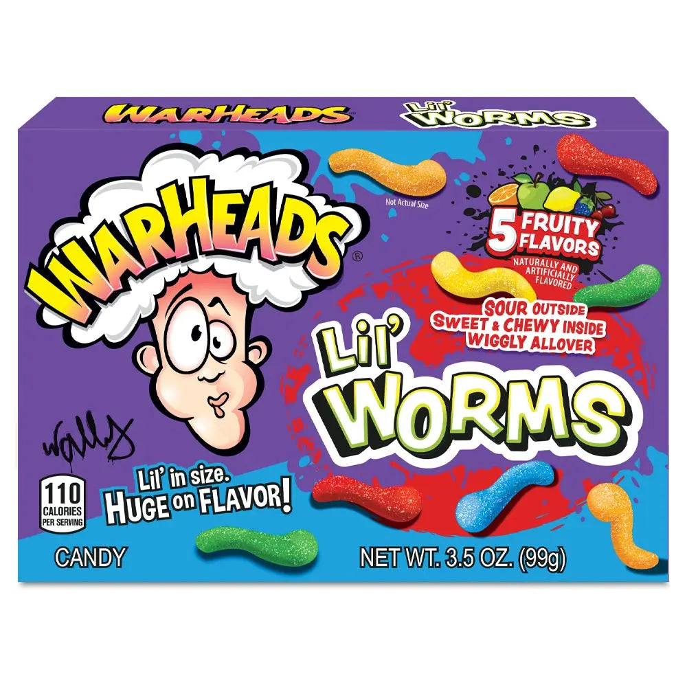 Warheads Lil Worms Candy Theatre Box 99g (Best Before 04/2026) (PACK OF 12'S)