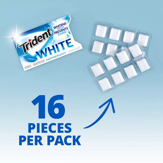 Trident White Peppermint Sugar Free Gum, 16 Count (Pack of 9) (Best Before : 20 May 2025)
