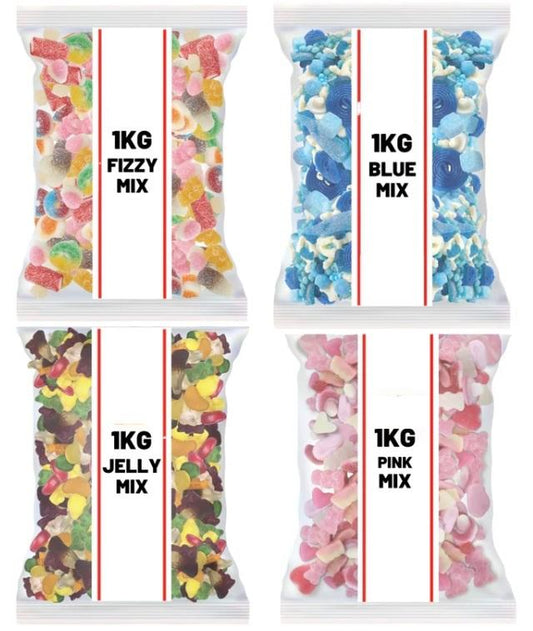 4 for £20 Pick n' Mix Sweets (4 x 1kg) [Fizzy + Jelly + Blue + Pink Mix] Candy