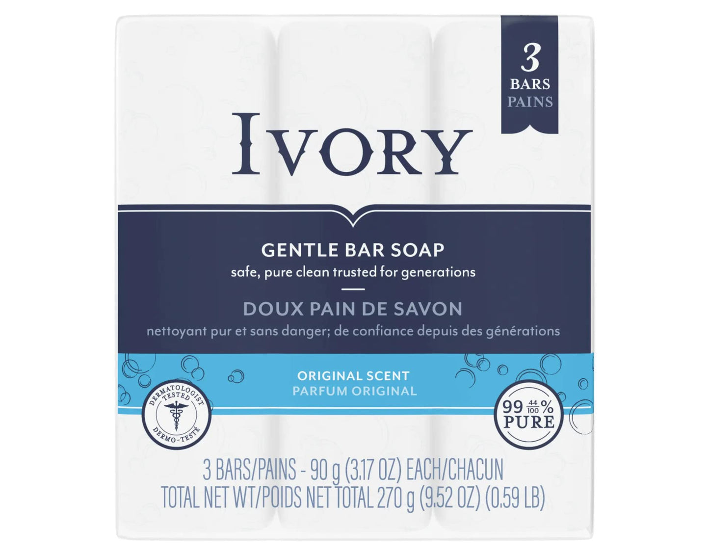 Ivory Original Gentle Bar Soap 270g (3 x 90g)