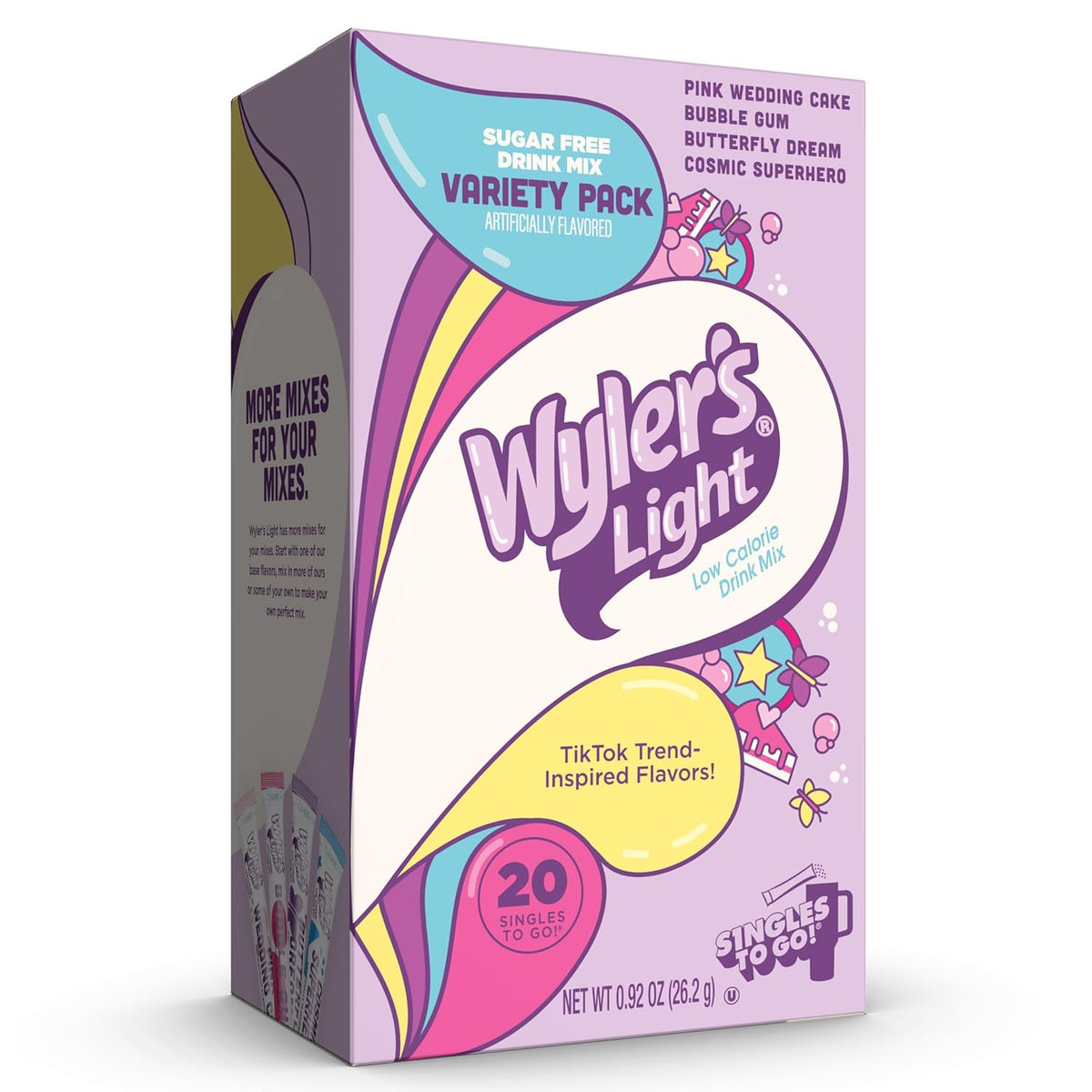 Wyler's Light Singles To Go Watertok Base Flavors Drink Mix (Pink Wedding cake, 3 Other Falvoures)