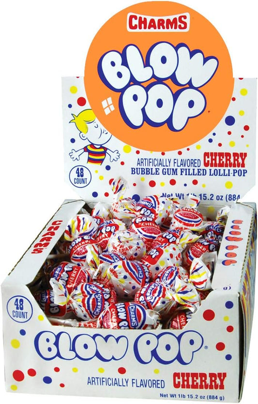 Charms Blow Pops Lollipop 48 Count | Cherry Bubble Gum Filled Flavoured
