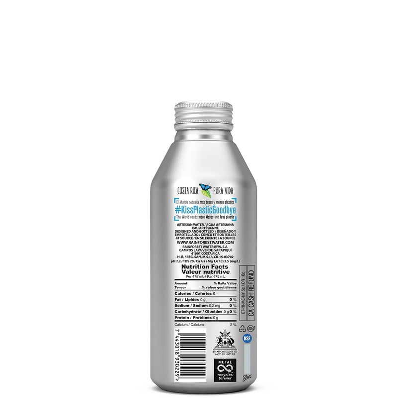 RainForest Premium & Natural Artesian Spring Water from Costa Rica, Aluminium Bottle Cans 475mL