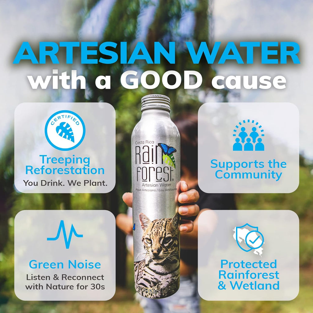 RainForest Artesian Water from Costa Rica. Aluminium Reusable Bottle 750mL