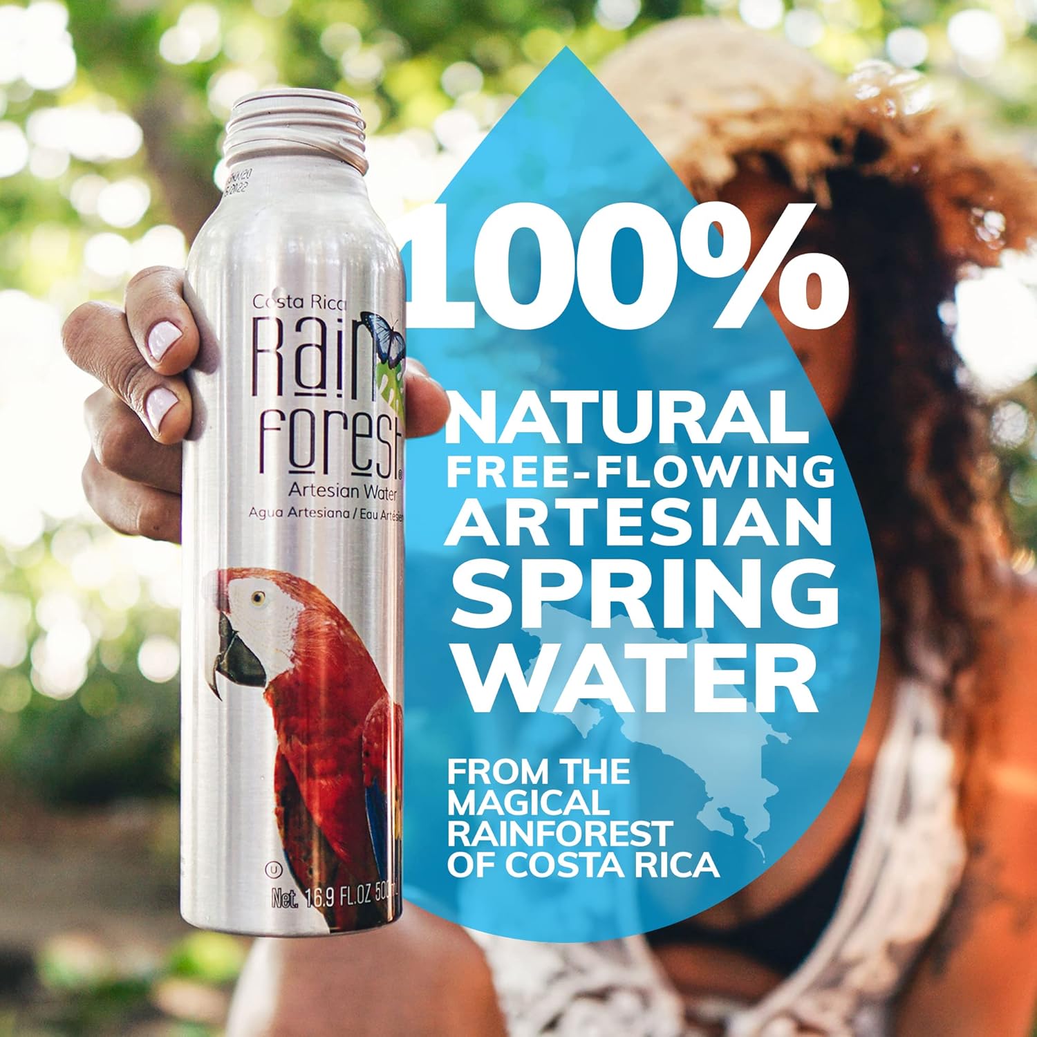 RainForest Artesian Water from Costa Rica, Aluminium Reusable Bottle 500mL
