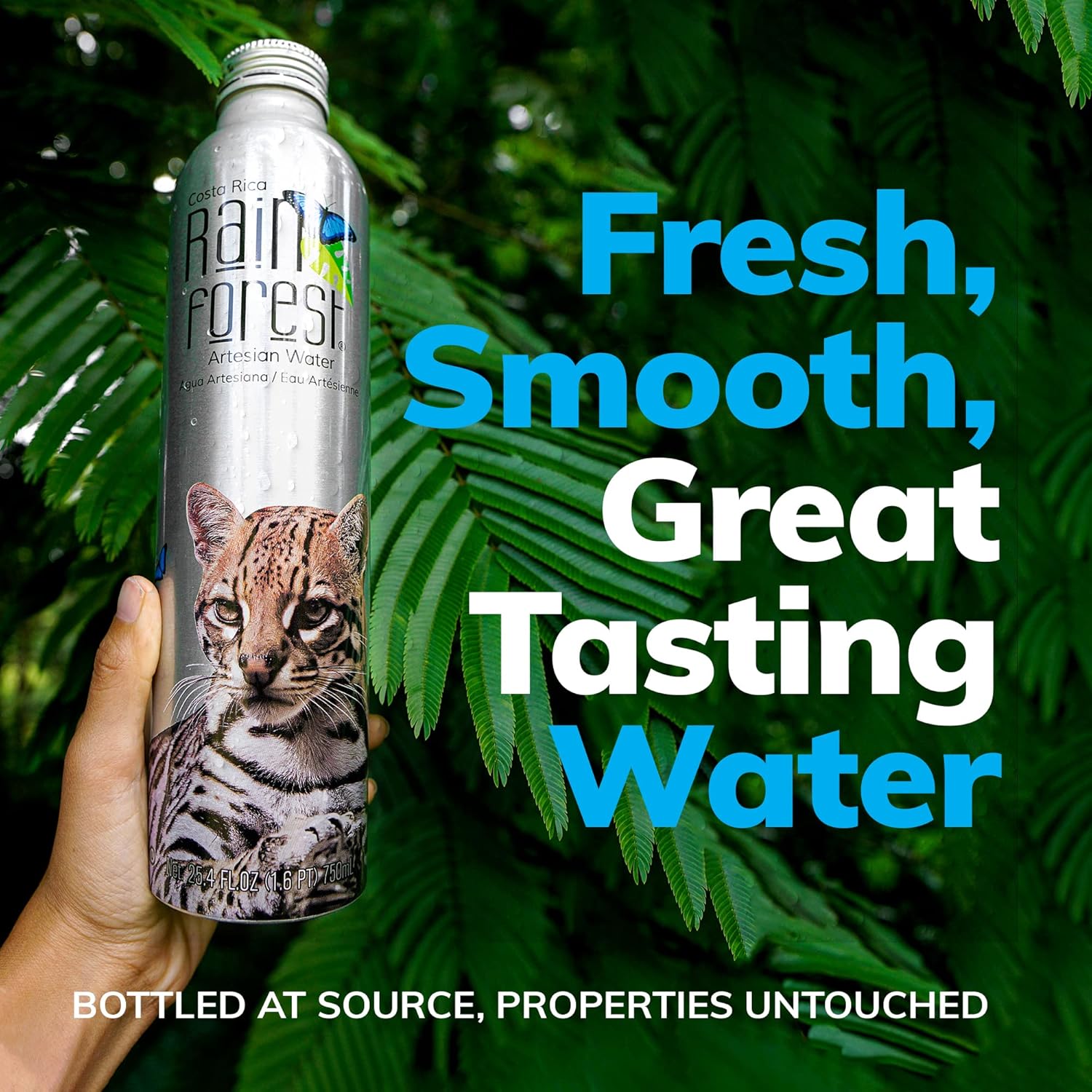 RainForest Artesian Water from Costa Rica. Aluminium Reusable Bottle 750mL