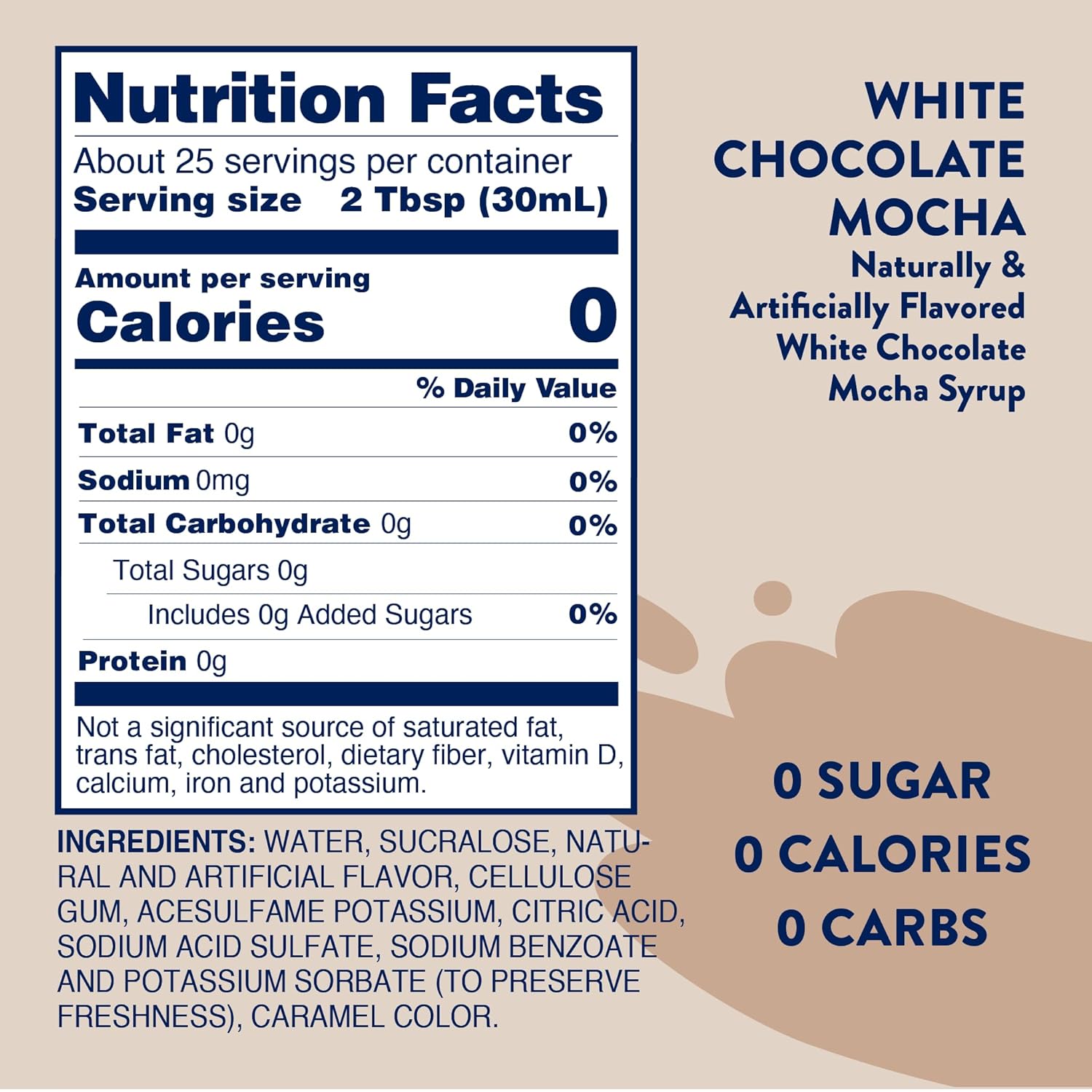 Skinny Sugar Free White Chocolate Mocha Syrup 750ml