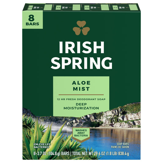 Irish Spring Aloe Mist Deodorant Soap Bar 838.4g (8 x 104.8g)