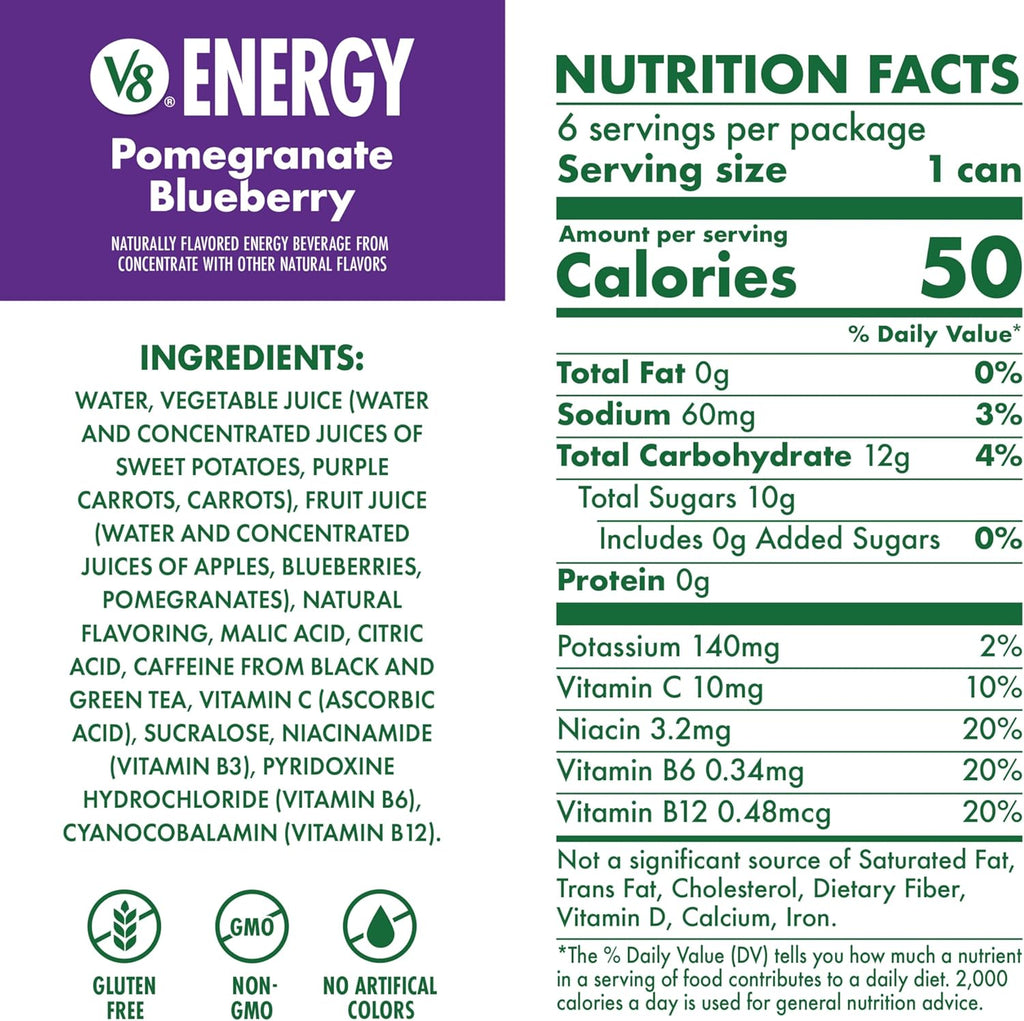 V8 Energy Pomegranate Blueberry (6 x 237ml)