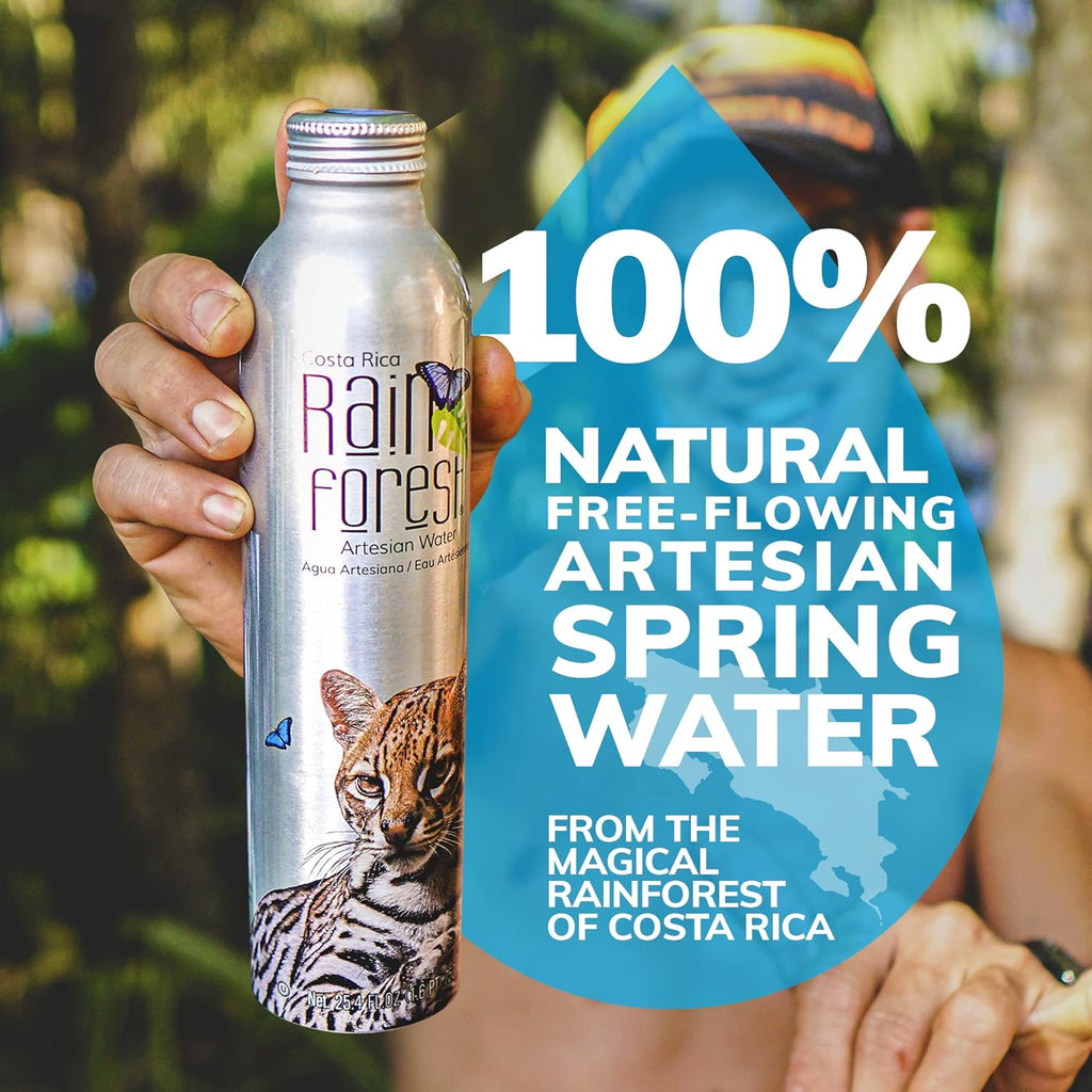 RainForest Artesian Water from Costa Rica. Aluminium Reusable Bottle 750mL