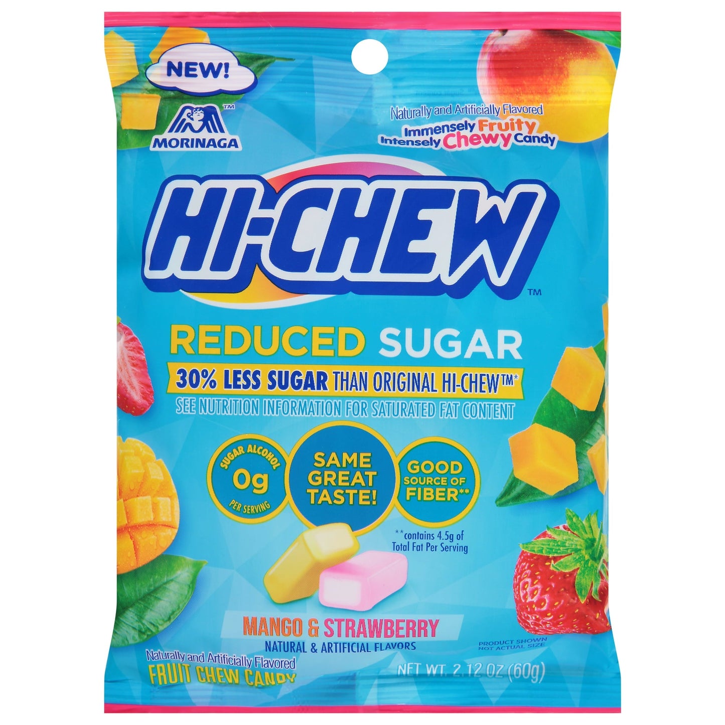 Hi- Chew Reduced Sugar Mango & Strawberry Fruit Chewy Candy 60g(Best Before Date 28/01/2026)