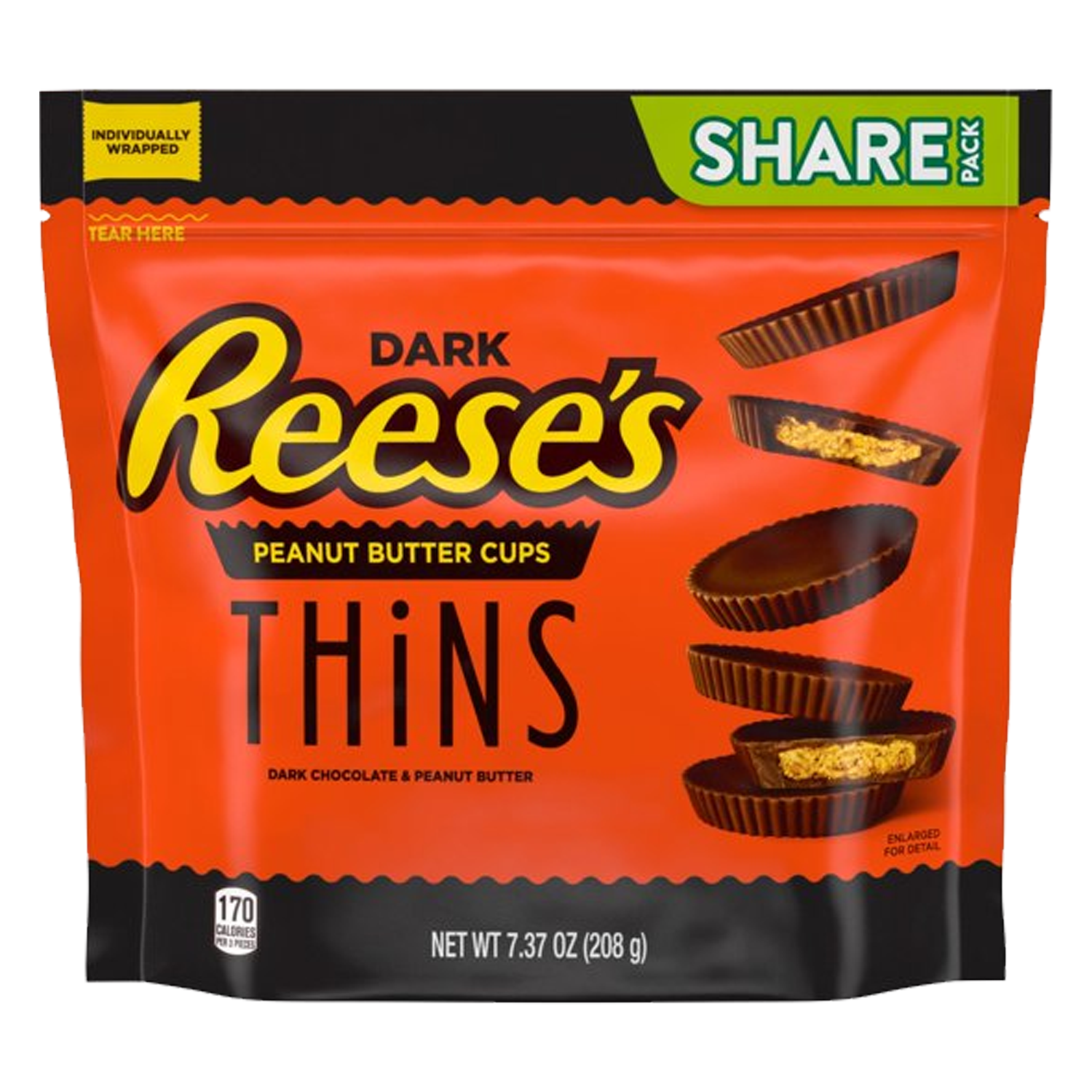 Reese's Thins Dark Chocolate & Peanut Butter Cups Bag 208g(Best Before Date :- 06/2025)