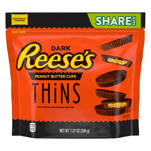 Reese's Thins Dark Chocolate & Peanut Butter Cups Bag 208g(Best Before Date :- 06/2025)