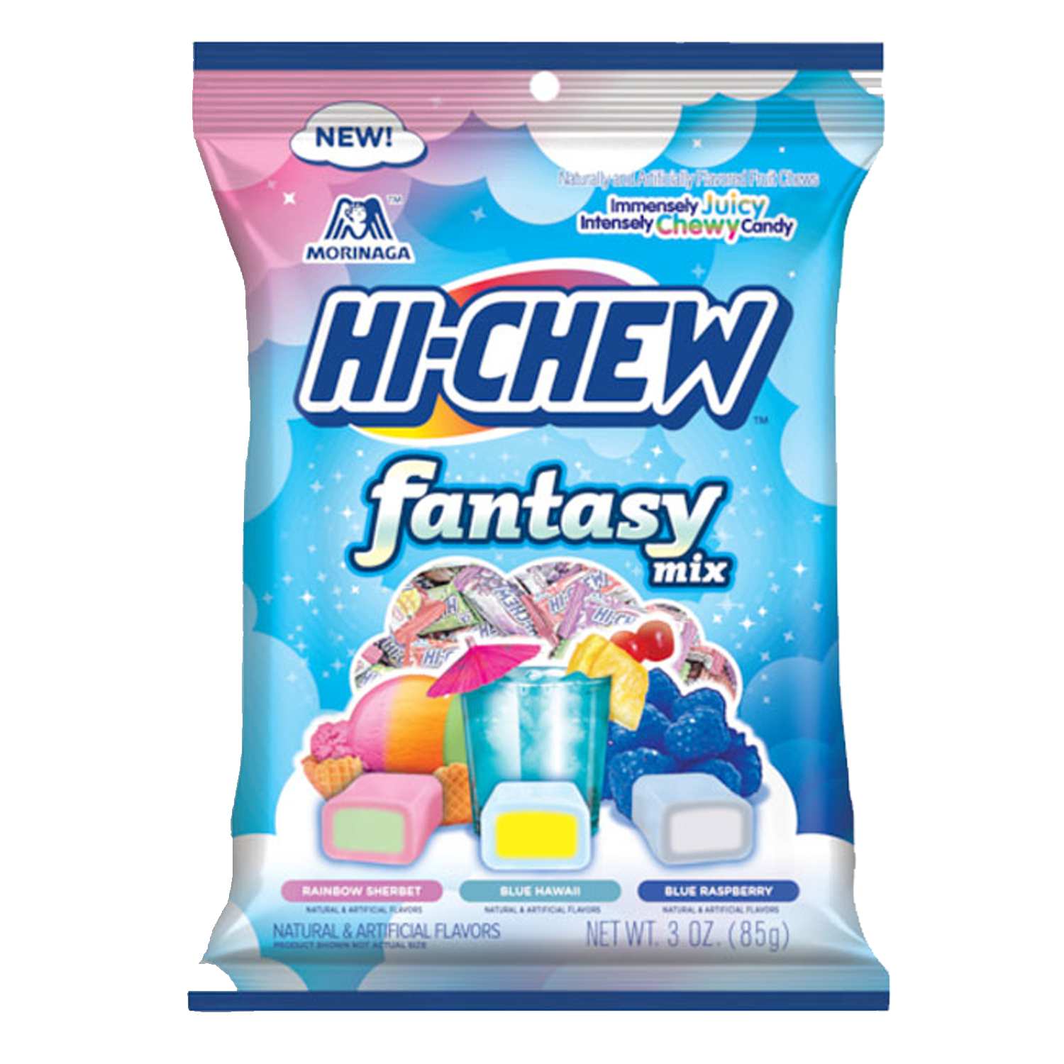 Hi- Chew Fantasy Mix 85g (Rainbow Sherbet, Blue Hawaii, Blue Raspberry)