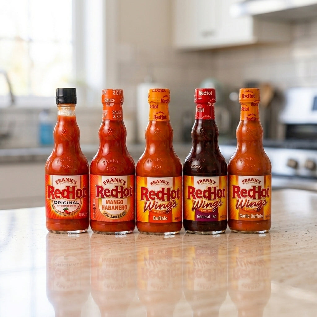 FRANK'S RedHot Variety Pack - 5 Flavor Combo Set (Original, Mango Habanero, Buffalo, General Tso, Garlic Buffalo)