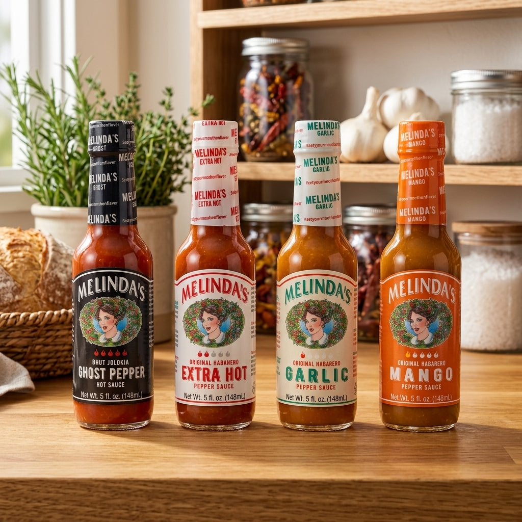 MELINDA'S Hot Sauce Variety Pack - 4 Flavor Combo Set (Ghost Pepper, Extra Hot Habanero, Garlic Habanero, Mango Habanero)