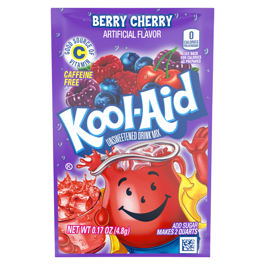 Kool-Aid Berry Cherry Unsweetened pack of 6 Drink Mix 4.8g Best Before Date 12/02/2025