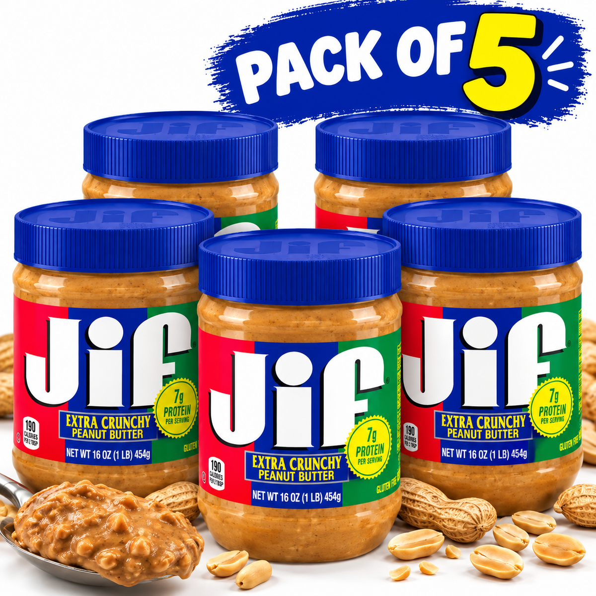 Jif Crunchy Peanut Butter 454g | Pack Of 5 Bundle Offer