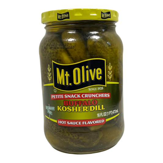 Mt. Olive Buffalo Kosher Dill Hot Sauce Flavoured Pettie Snack Crunchers 473ml(Best Before Date:- 18/10/2025)