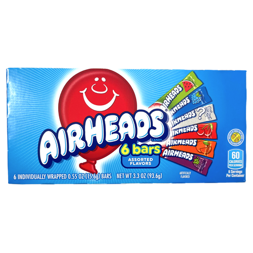 Airheads Assorted Flavours 6 Bars Theatre Box 93.6g sold by American Grocer in the UK