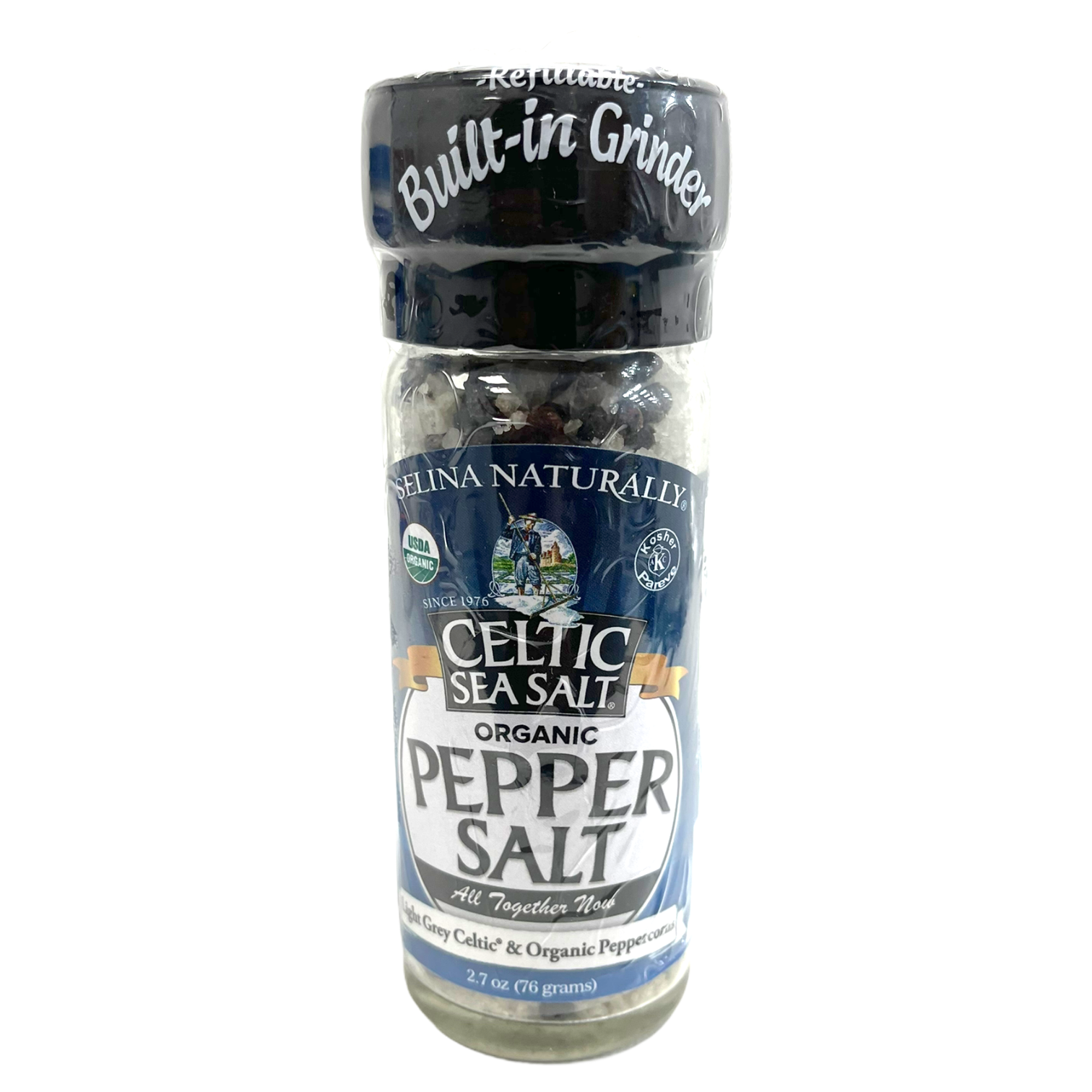 Celtic Sea Salt Organic Pepper Salt Refillable Built-in Grinder 76g  sold by American Grocer in the UK