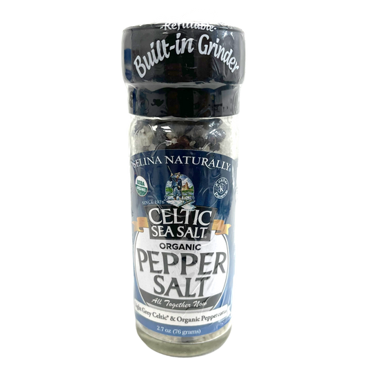 Celtic Sea Salt Organic Pepper Salt Refillable Built-in Grinder 76g  sold by American Grocer in the UK