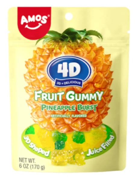 Amos 4D Fruit Gummy Pineapple Burst 170g (Best Before : 14 March 2026)