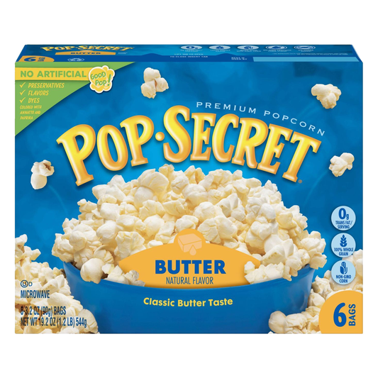 Pop Secret Butter Microwave Popcorn 544g-(6 x 90g) (Best Before : 17 Jul 2025)