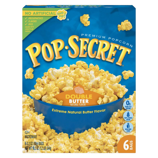 Pop Secret Double Butter Microwave Popcorn 544g-(6 x 90g) (Best Before : 17 Jul 2025)