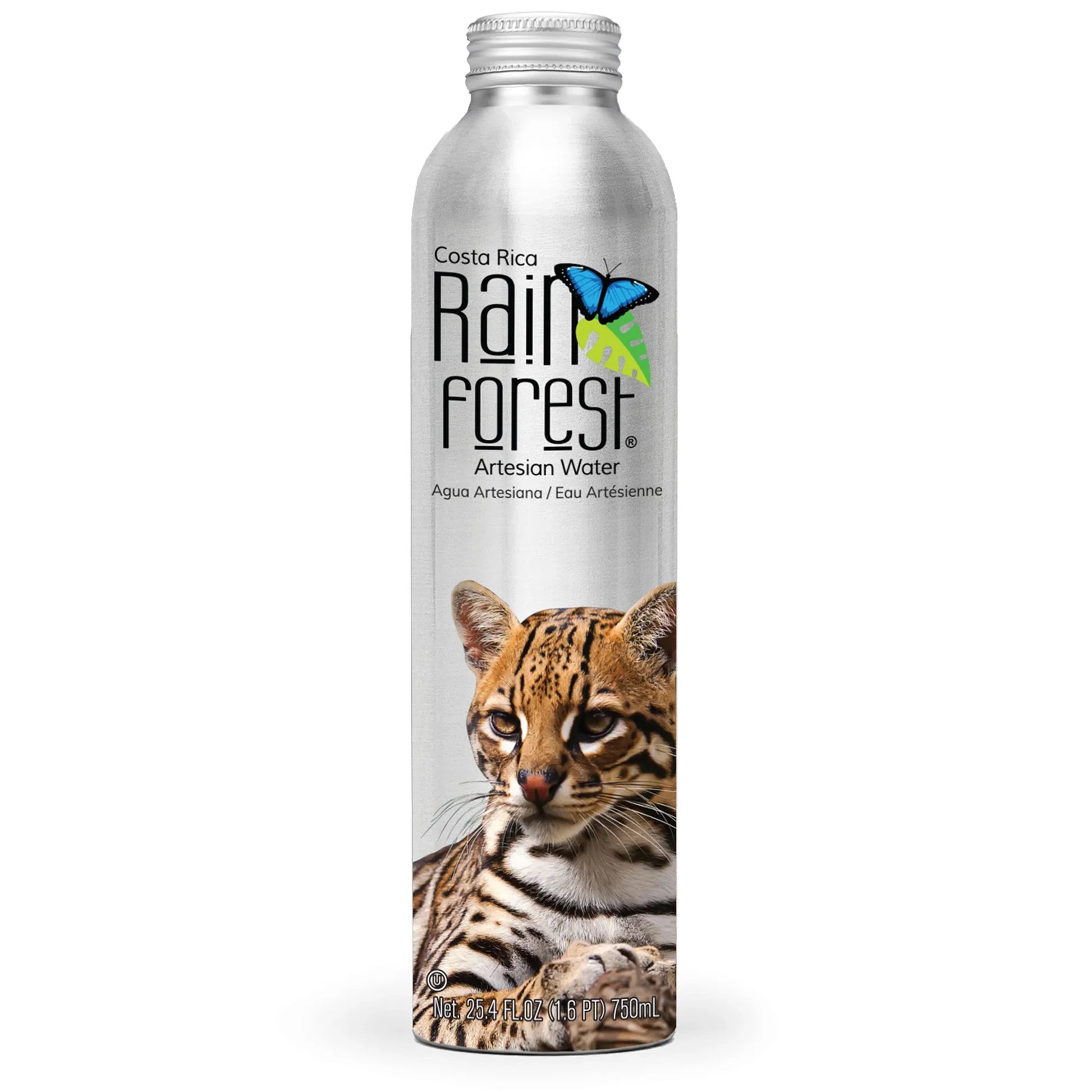 RainForest Artesian Water from Costa Rica. Aluminium Reusable Bottle 750mL