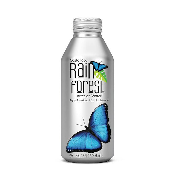 RainForest Premium & Natural Artesian Spring Water from Costa Rica, Aluminium Bottle Cans 475mL (Pack of 12)