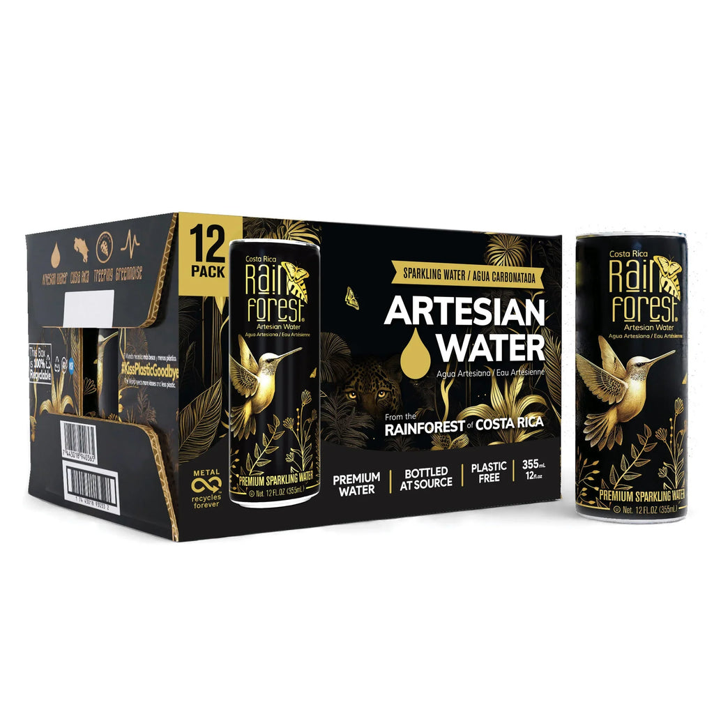 RainForest Artesian Sparkling Water from Costa Rica, Can 355ml (Pack of 12)