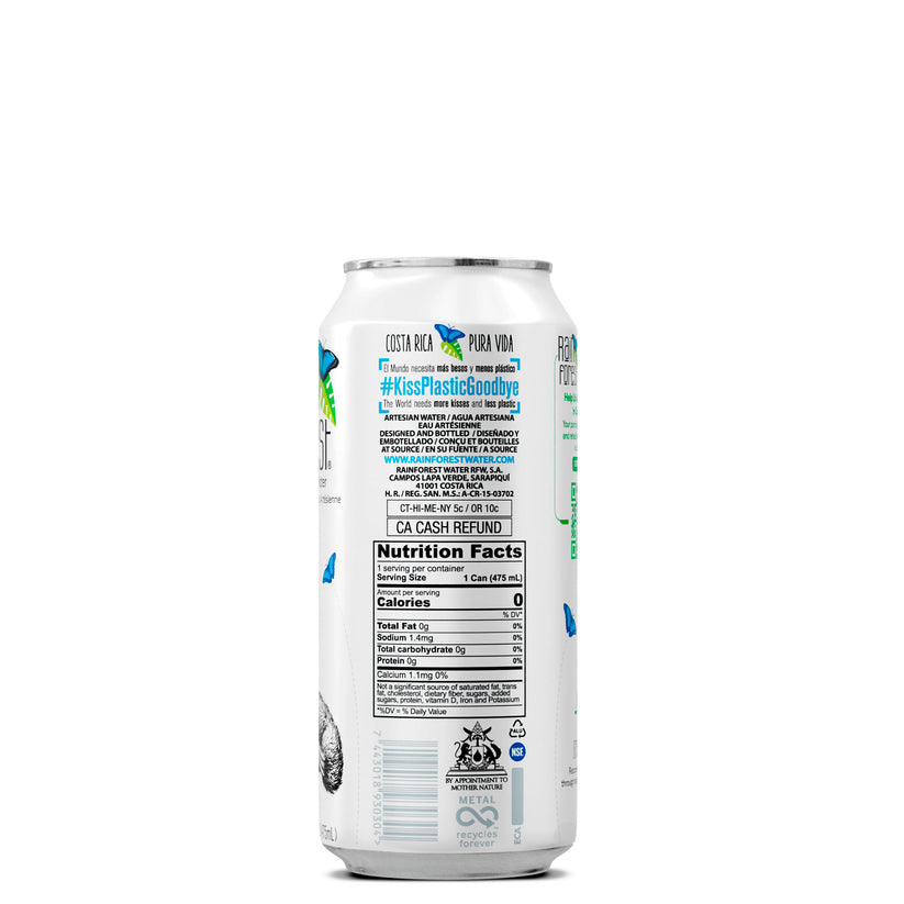 RainForest Premium & Natural Artesian Spring Water from Costa Rica, Aluminium Cans 475mL