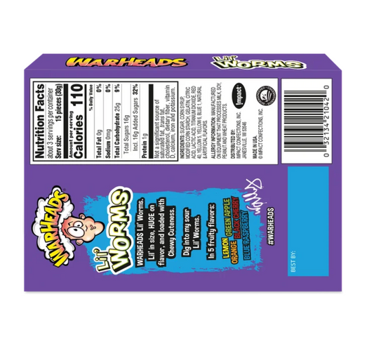 Warheads 5 Flavours Lil' Worms Candy 99g(Best Before Date 12/06/2025)