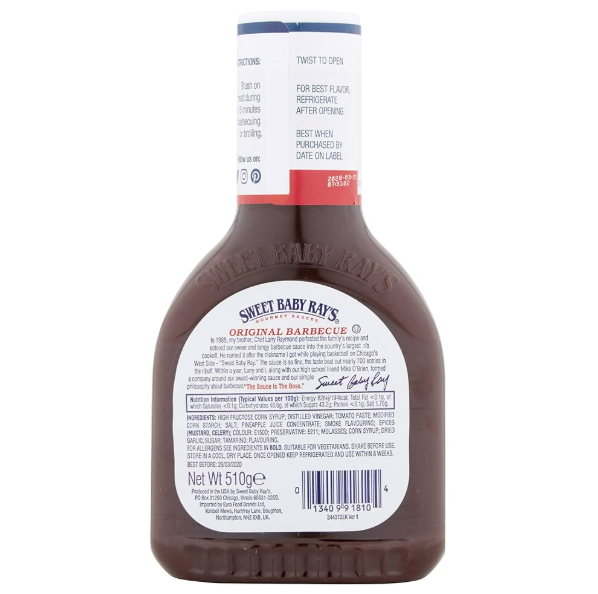 Sweet Baby Ray's Original Barbecue Sauce 510g (Best Before Date October 2025)