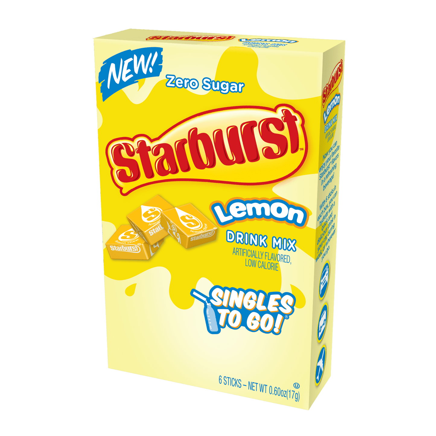Starburst Zero Sugar Lemon on the go Drink Mix 17g I Pack of 2 I (6 Sticks) [Best Before End 03/2025]