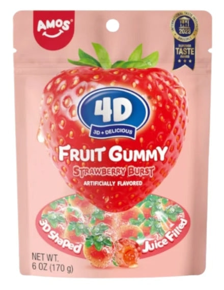 Amos 4D Fruit Gummy Strawberry Burst 170g (Best Before : 27 May 2026)