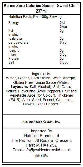 Ka-me Zero Calories Sauce - Sweet Chilli 237ml (Best Before : 09 March 2026)