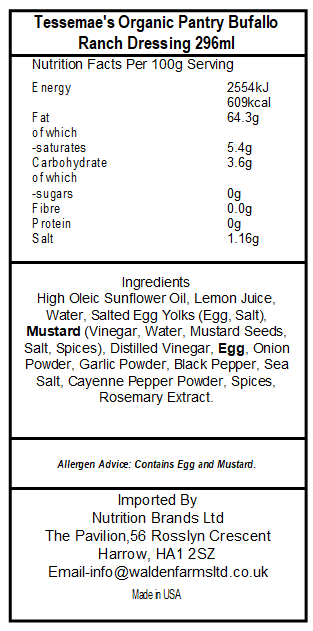 Tessemae's Organic Pantry Bufallo Ranch Dressing 296ml(Best Before Date 24/01/2026)